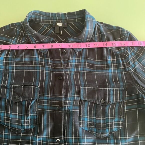 Anthropologie PAIGE Women T Shirt long sleeve Large viscose Button Down plaid - Picture 6 of 11